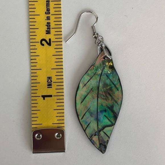 Real Abalone Leaf Shape Silver Drop Earrings NWT - Picture 2 of 3